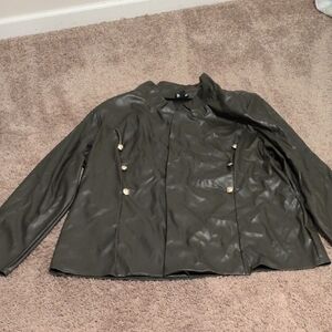 PrettyLittleThing Black Leather Jacket with Gold Buttons
